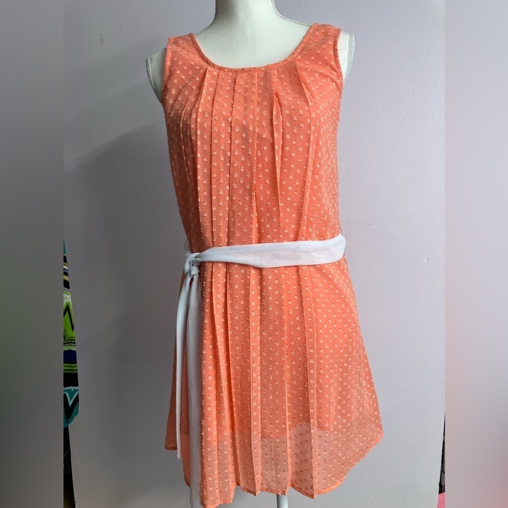Women’s Swiss Dot Sleeveless Dress, Size S, Salmon Pink, Francesca’s Collections